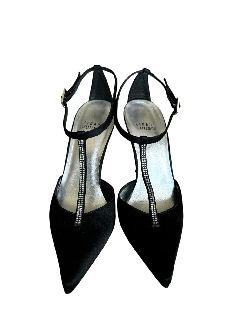 Stuart Weitzman Embellished Black Satin Pumps